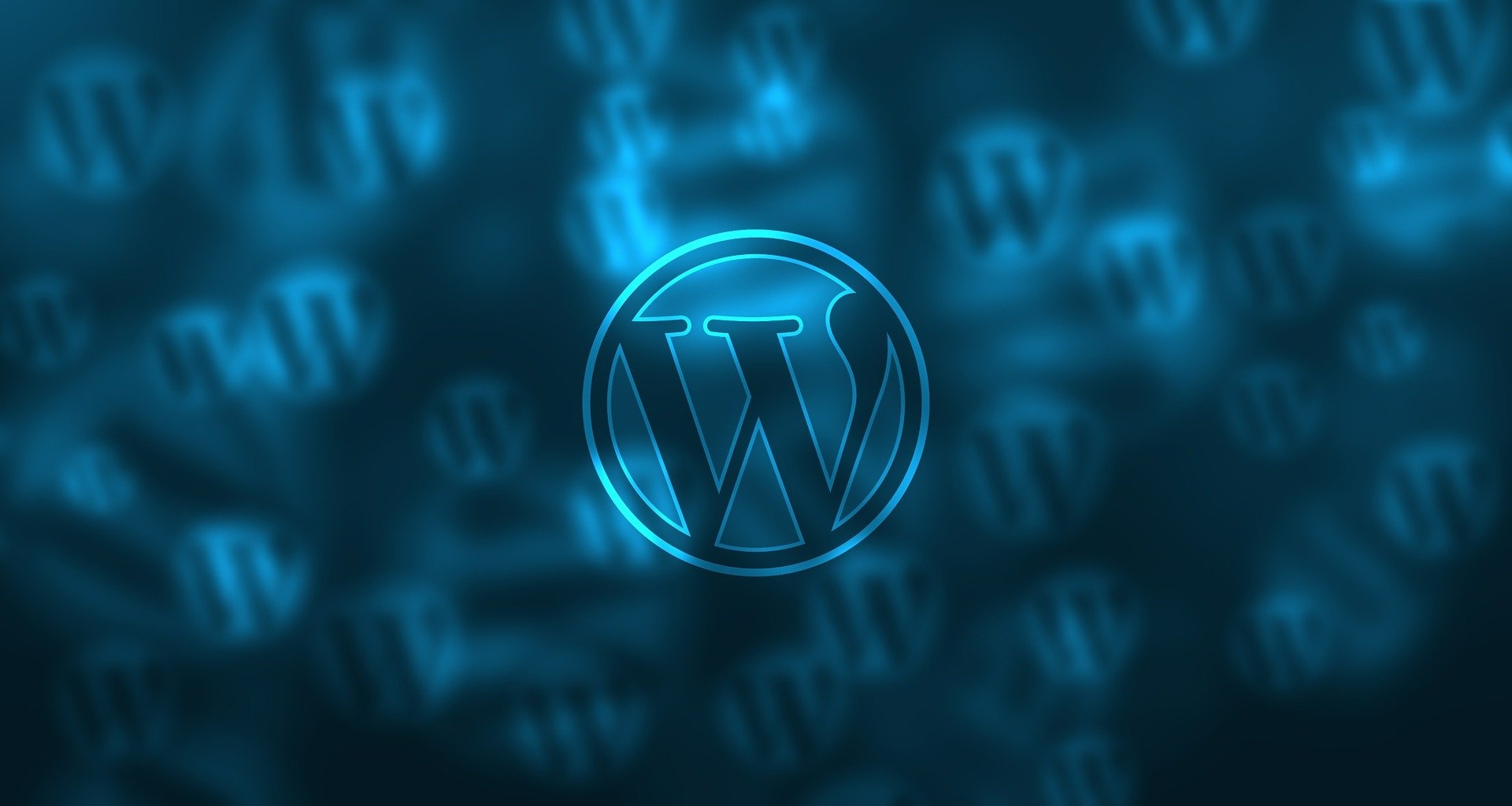 Eine blaue Seite mit WordPress Logo